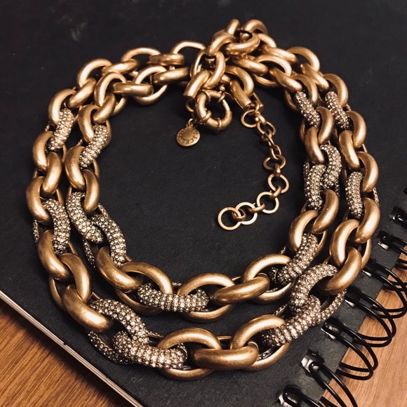 J Crew Double Chain Pave Link Necklace 